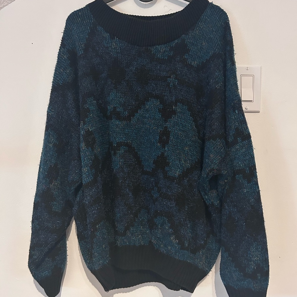 Asphalt Teal and Black Crew Neck Sweater